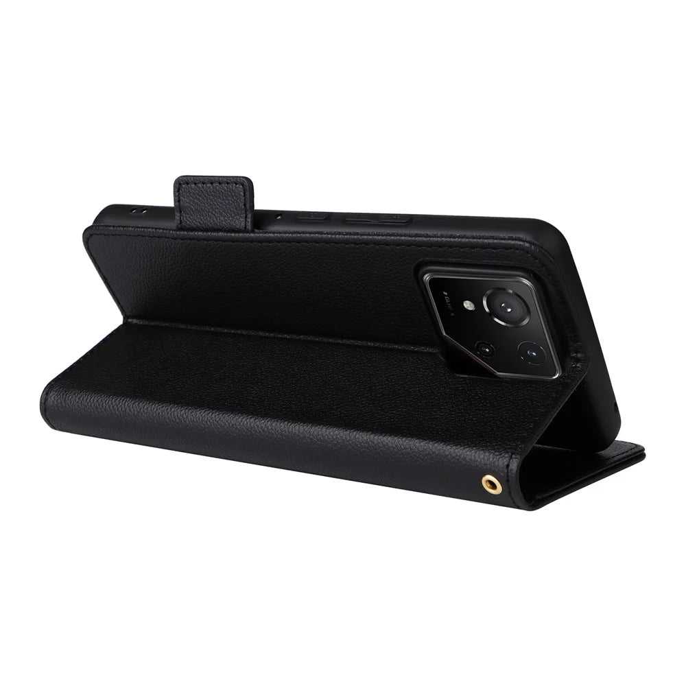 For Asus ROG Phone 9 5G / Phone 9 Pro 5G Case with Wrist Strap Litchi Texture PU Leather Wallet Phone Cover - Black - 4