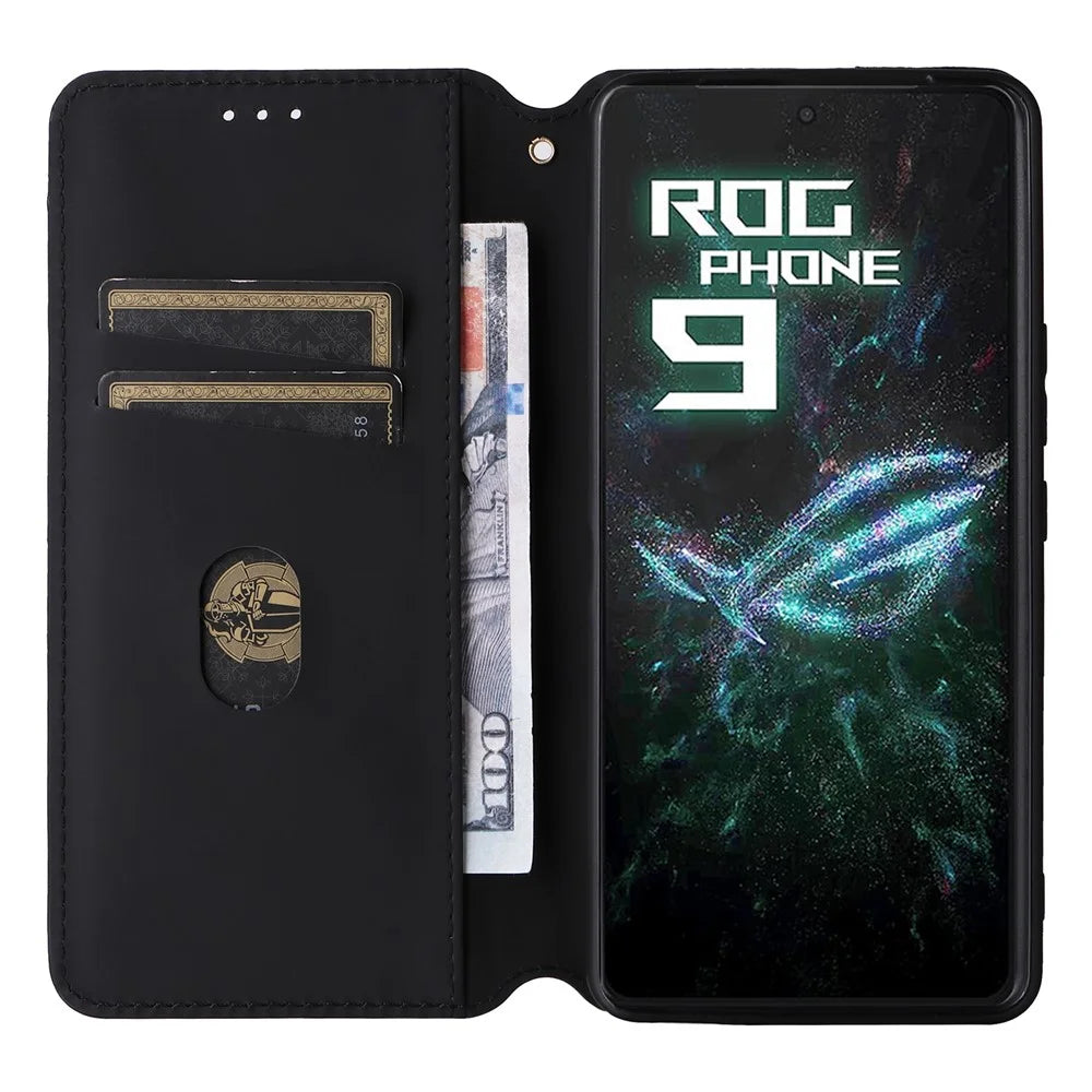 For Asus ROG Phone 9 Pro 5G / Phone 9 5G Case Wallet Rhombus Imprinted Leather Phone Cover - Black - 2