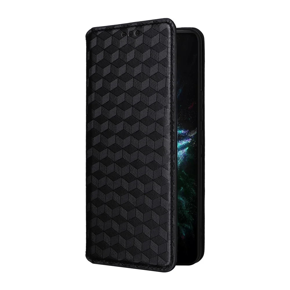 For Asus ROG Phone 9 Pro 5G / Phone 9 5G Case Wallet Rhombus Imprinted Leather Phone Cover - Black - 5