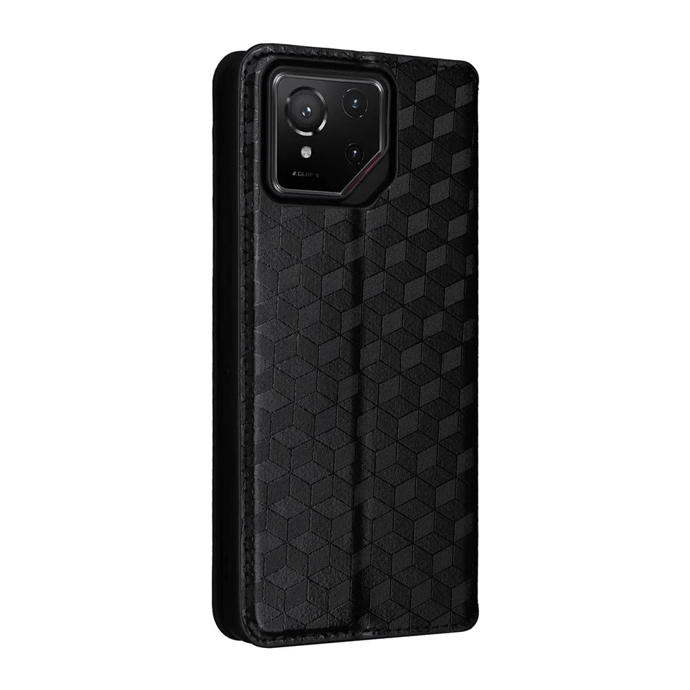 For Asus ROG Phone 9 Pro 5G / Phone 9 5G Case Wallet Rhombus Imprinted Leather Phone Cover - Black - 6