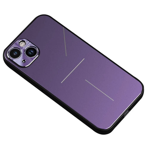 R-JUST RJ-52 Ultra Slim Phone Case for iPhone 14 Plus, Three-line Design Aluminum Alloy + TPU Anti-scratch Cell Phone Cover - Purple - 1