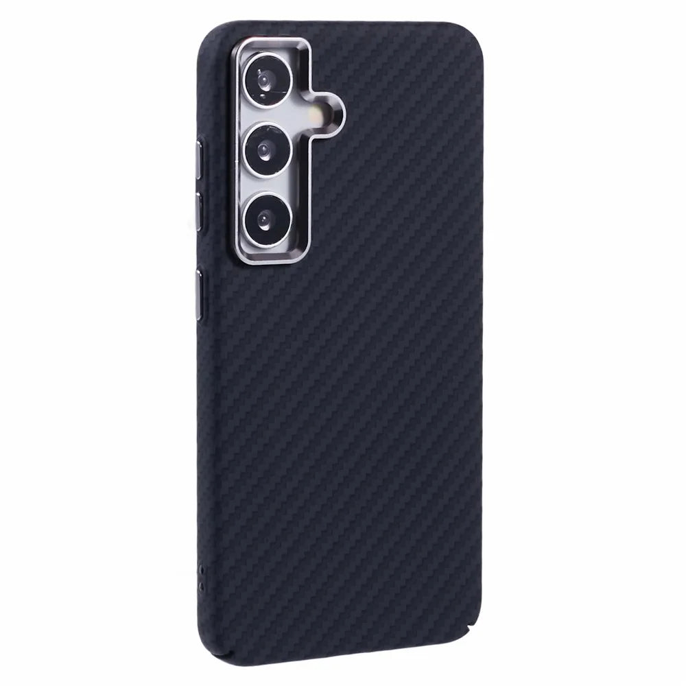 For Samsung Galaxy S25+ Magnetic Case Carbon Fiber Texture Water Transfer PC Phone Cover - Black - 1