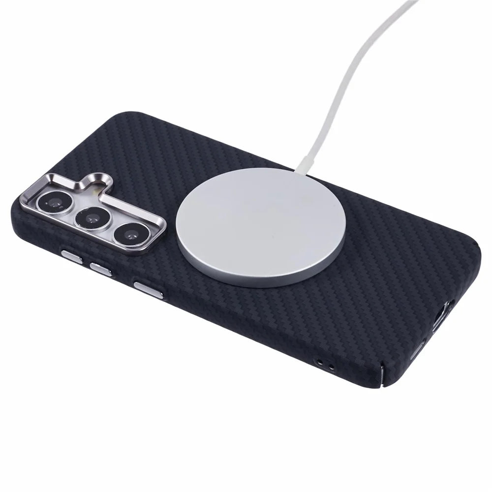 For Samsung Galaxy S25+ Magnetic Case Carbon Fiber Texture Water Transfer PC Phone Cover - Black - 4