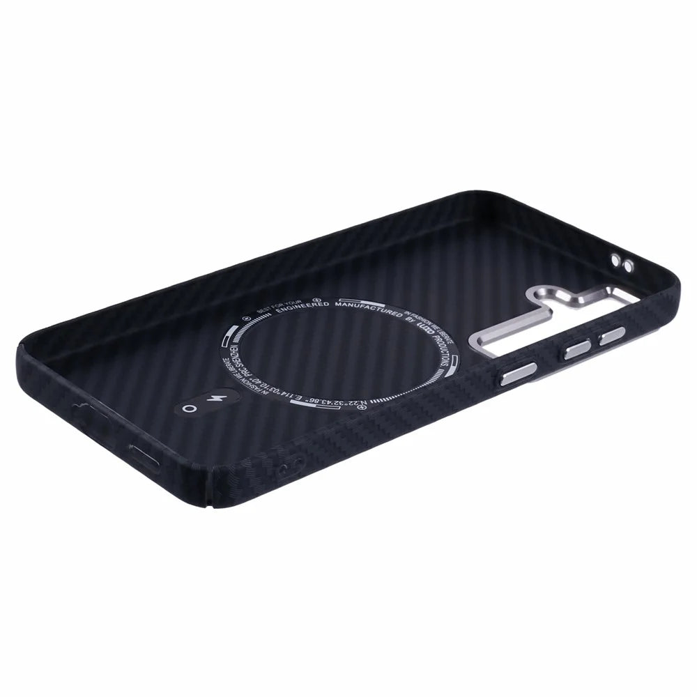 For Samsung Galaxy S25+ Magnetic Case Carbon Fiber Texture Water Transfer PC Phone Cover - Black - 5