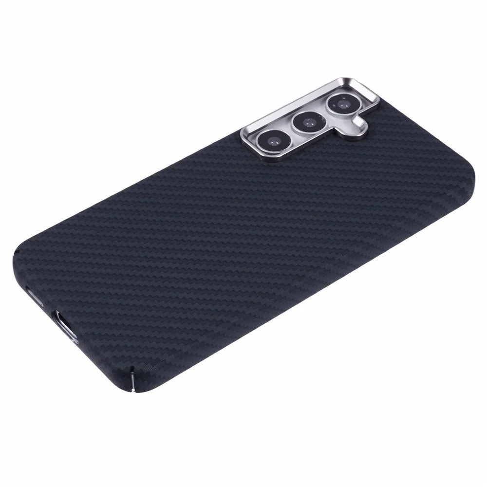 For Samsung Galaxy S25+ Magnetic Case Carbon Fiber Texture Water Transfer PC Phone Cover - Black - 6