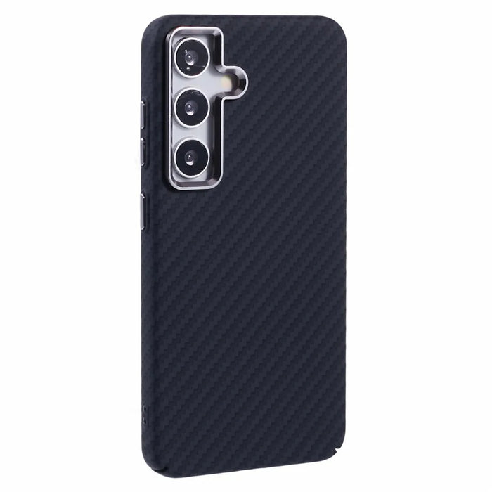 For Samsung Galaxy S25 Magnetic Case Carbon Fiber Texture Water Transfer PC Phone Cover - Black - 1