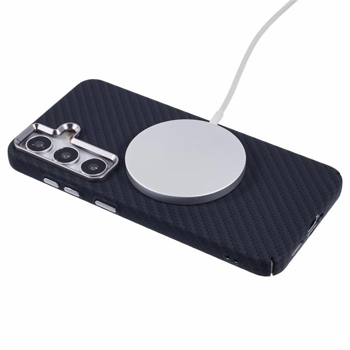 For Samsung Galaxy S25 Magnetic Case Carbon Fiber Texture Water Transfer PC Phone Cover - Black - 4
