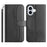 For iPhone 16 Stand Case with Strap PU Leather Wallet Phone Cover S Shape Stitching Design - Black - 1