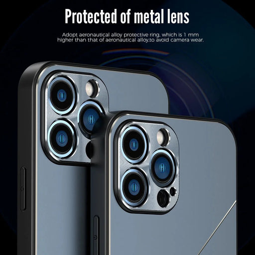 R-JUST RJ-52 Anti-drop Phone Case for iPhone 14 Pro, Ultra Slim Phone Shell with Three-line Design Aluminum Alloy + TPU Protective Back Cover - Blue - 2
