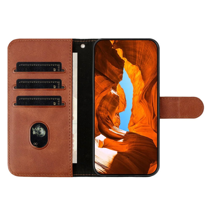For iPhone 16 Pro Stand Case with Strap PU Leather Wallet Phone Cover S Shape Stitching Design - Coffee - 2