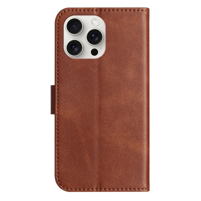 For iPhone 16 Pro Stand Case with Strap PU Leather Wallet Phone Cover S Shape Stitching Design - Coffee - 6