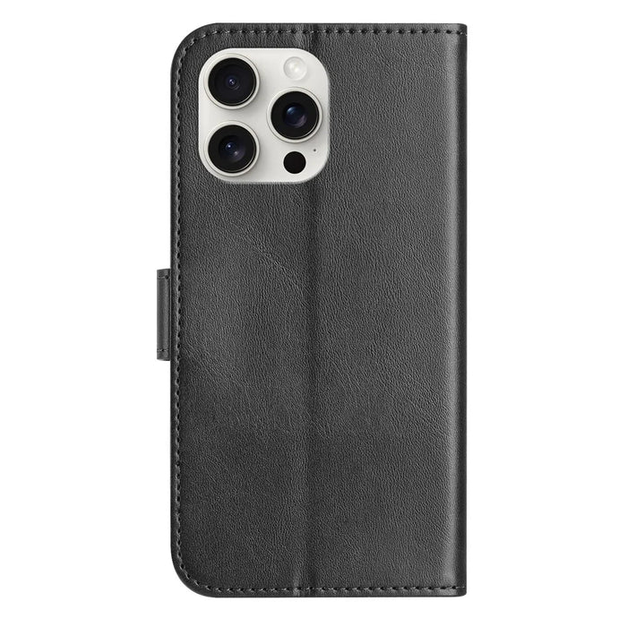 For iPhone 16 Pro Max Stand Case with Strap PU Leather Wallet Phone Cover S Shape Stitching Design - Black - 6