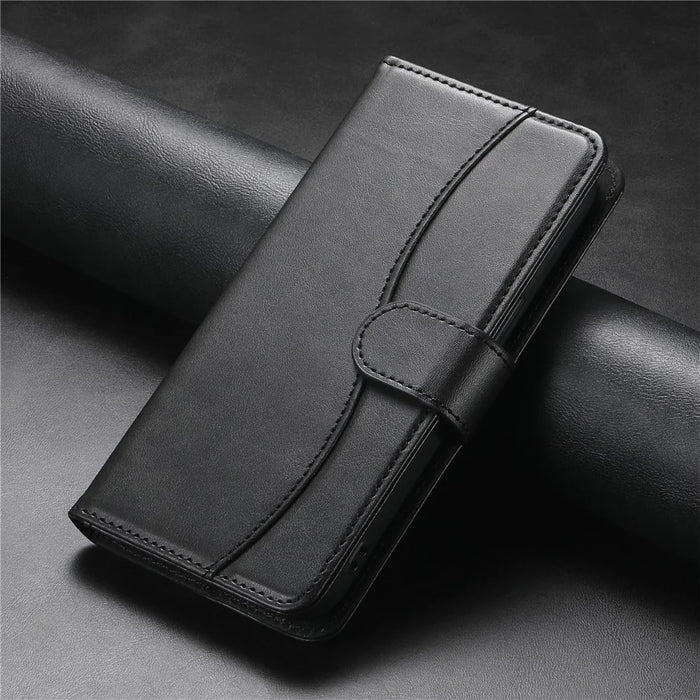 For iPhone 16 Pro Max Stand Case with Strap PU Leather Wallet Phone Cover S Shape Stitching Design - Black - 7