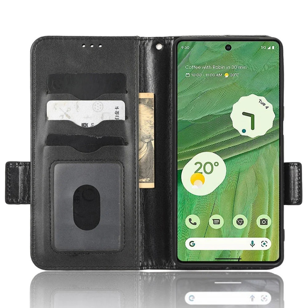 For Google Pixel 7 5G Imprinted Triangle Pattern Leather Magnetic Flip Cover Stand Feature Wallet Purse Phone Case - Black - 2