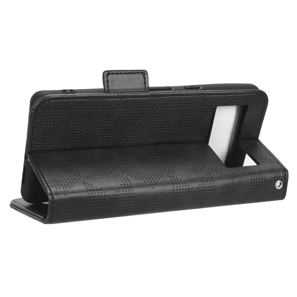 For Google Pixel 7 5G Imprinted Triangle Pattern Leather Magnetic Flip Cover Stand Feature Wallet Purse Phone Case - Black - 3