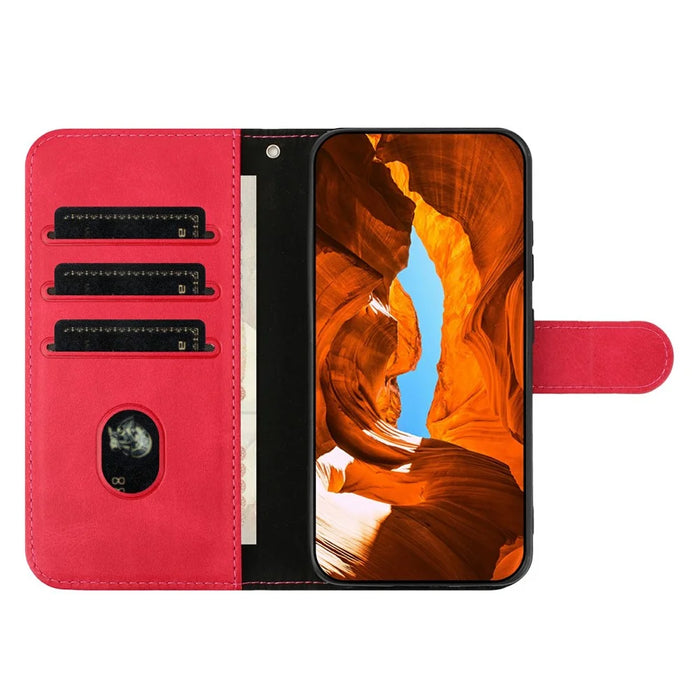 For iPhone 15 Pro Max Stand Case with Strap PU Leather Wallet Phone Cover S Shape Stitching Design - Rose - 2