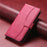 For iPhone 15 Pro Max Stand Case with Strap PU Leather Wallet Phone Cover S Shape Stitching Design - Rose - 7