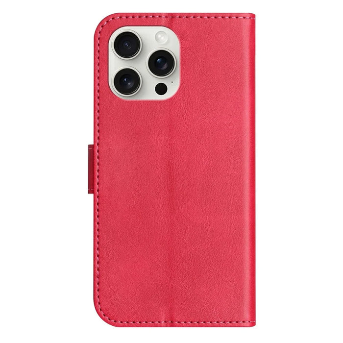 For iPhone 15 Pro Stand Case with Strap PU Leather Wallet Phone Cover S Shape Stitching Design - Rose - 6