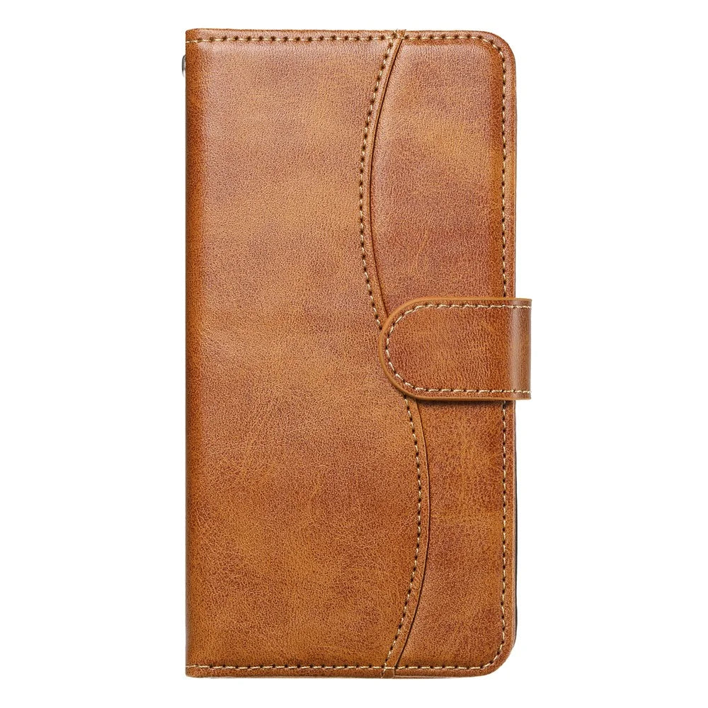 For Samsung Galaxy A36 5G Stand Case with Strap PU Leather Wallet Phone Cover S Shape Stitching Design - Brown - 5