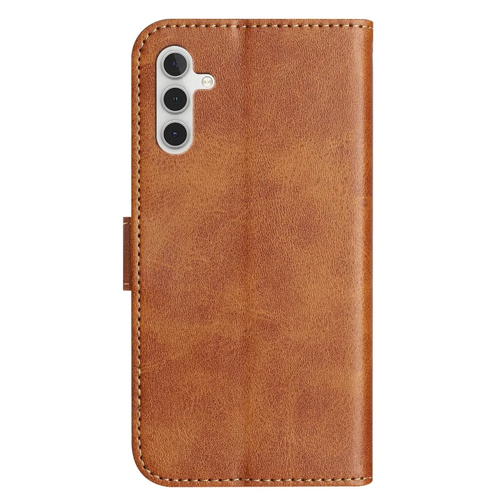 For Samsung Galaxy A36 5G Stand Case with Strap PU Leather Wallet Phone Cover S Shape Stitching Design - Brown - 6