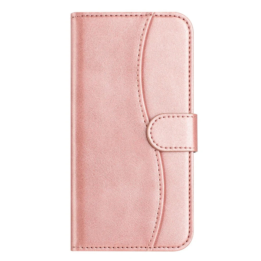 For Samsung Galaxy S24 FE Stand Case with Strap PU Leather Wallet Phone Cover S Shape Stitching Design - Rose Gold - 5