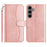 For Samsung Galaxy S24 Stand Case with Strap PU Leather Wallet Phone Cover S Shape Stitching Design - Rose Gold - 1