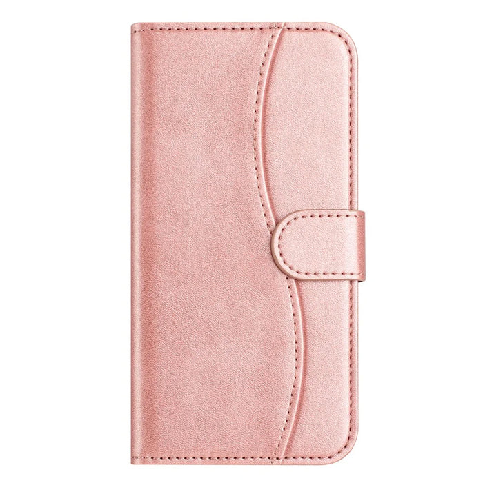 For Samsung Galaxy S24 Stand Case with Strap PU Leather Wallet Phone Cover S Shape Stitching Design - Rose Gold - 5