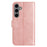 For Samsung Galaxy S24 Stand Case with Strap PU Leather Wallet Phone Cover S Shape Stitching Design - Rose Gold - 6