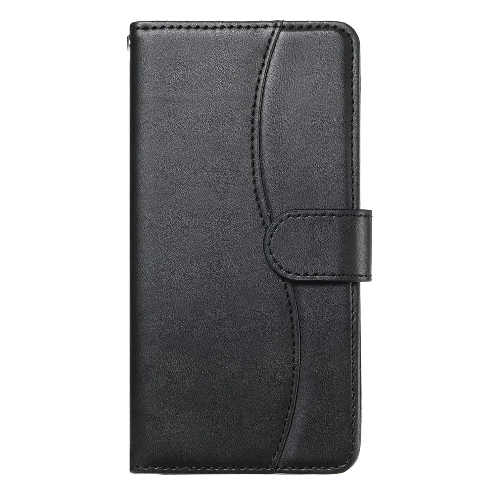 For Samsung Galaxy S24 Ultra Stand Case with Strap PU Leather Wallet Phone Cover S Shape Stitching Design - Black - 5
