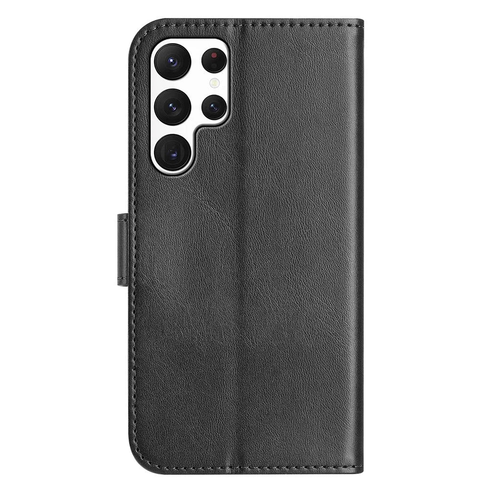 For Samsung Galaxy S24 Ultra Stand Case with Strap PU Leather Wallet Phone Cover S Shape Stitching Design - Black - 6