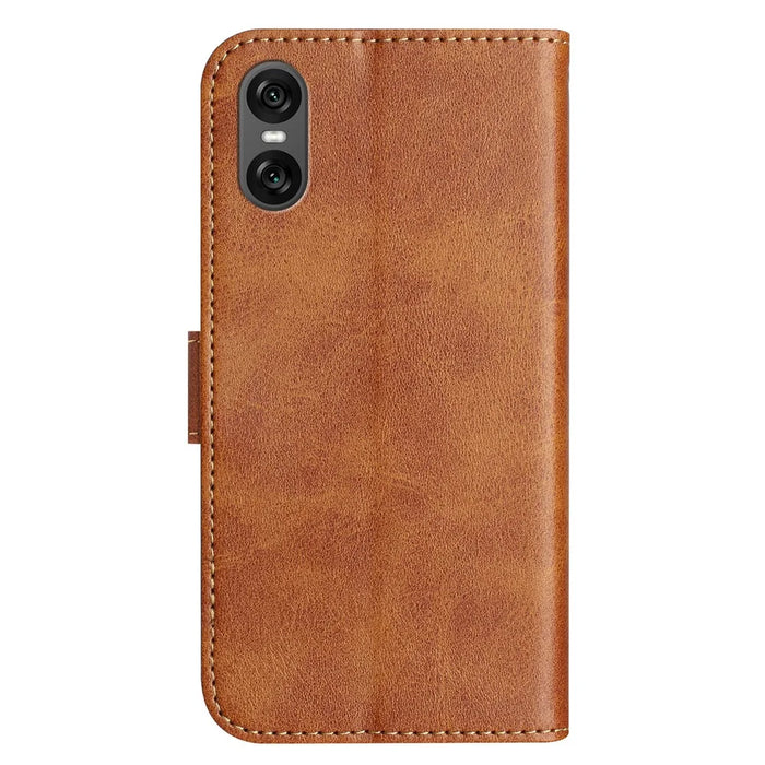 For Sony Xperia 10 VI Stand Case with Strap PU Leather Wallet Phone Cover S Shape Stitching Design - Brown - 6