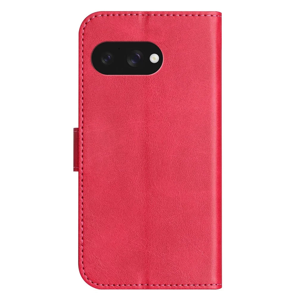 For Google Pixel 9a Stand Case with Strap PU Leather Wallet Phone Cover S Shape Stitching Design - Rose - 6