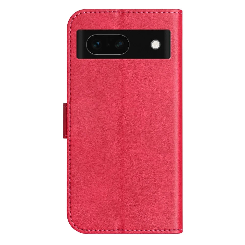 For Google Pixel 8a Stand Case with Strap PU Leather Wallet Phone Cover S Shape Stitching Design - Rose - 5