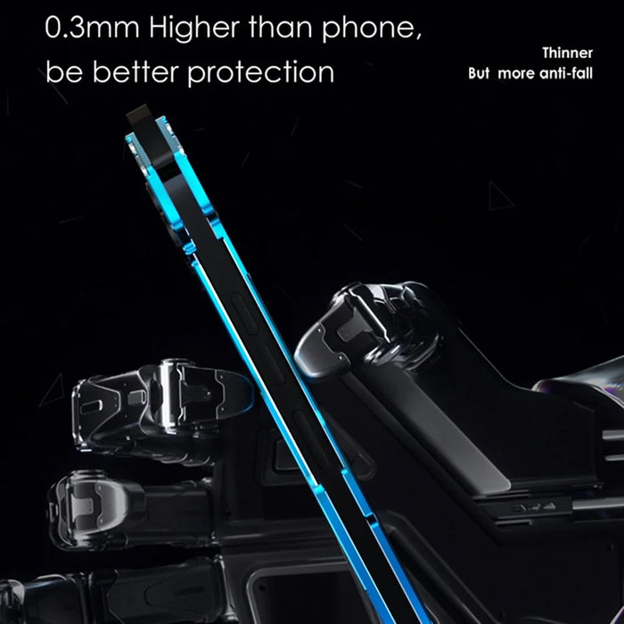 R-JUST Mechanical Armor Metal Phone Shell for iPhone 14 Plus Hollow Design Case Anti-Fall Shockproof Phone Shell - Blue - 3