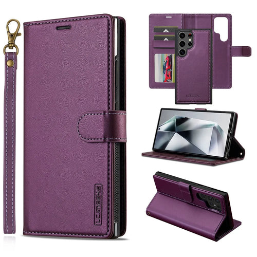 LC.IMEEKE L2 Series for Samsung Galaxy S25 Ultra Case PU Leather Wallet Detachable Magnetic Phone Cover - Purple - 1