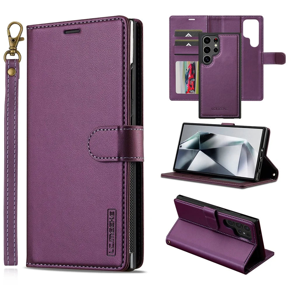 LC.IMEEKE L2 Series for Samsung Galaxy S25 Ultra Case PU Leather Wallet Detachable Magnetic Phone Cover - Purple - 1