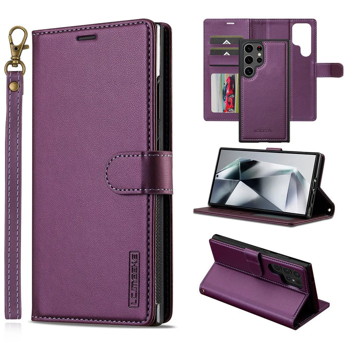 LC.IMEEKE L2 Series for Samsung Galaxy S25 Ultra Case PU Leather Wallet Detachable Magnetic Phone Cover - Purple - 1