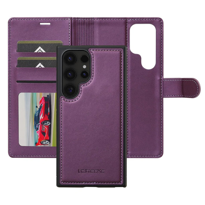 LC.IMEEKE L2 Series for Samsung Galaxy S25 Ultra Case PU Leather Wallet Detachable Magnetic Phone Cover - Purple - 2