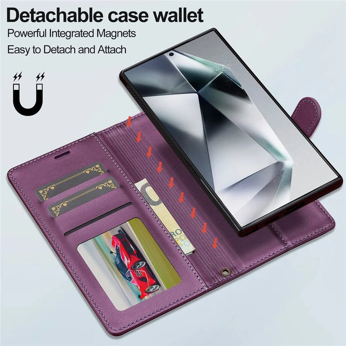 LC.IMEEKE L2 Series for Samsung Galaxy S25 Ultra Case PU Leather Wallet Detachable Magnetic Phone Cover - Purple - 6