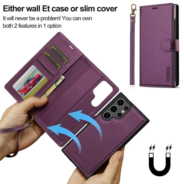 LC.IMEEKE L2 Series for Samsung Galaxy S25 Ultra Case PU Leather Wallet Detachable Magnetic Phone Cover - Purple - 7