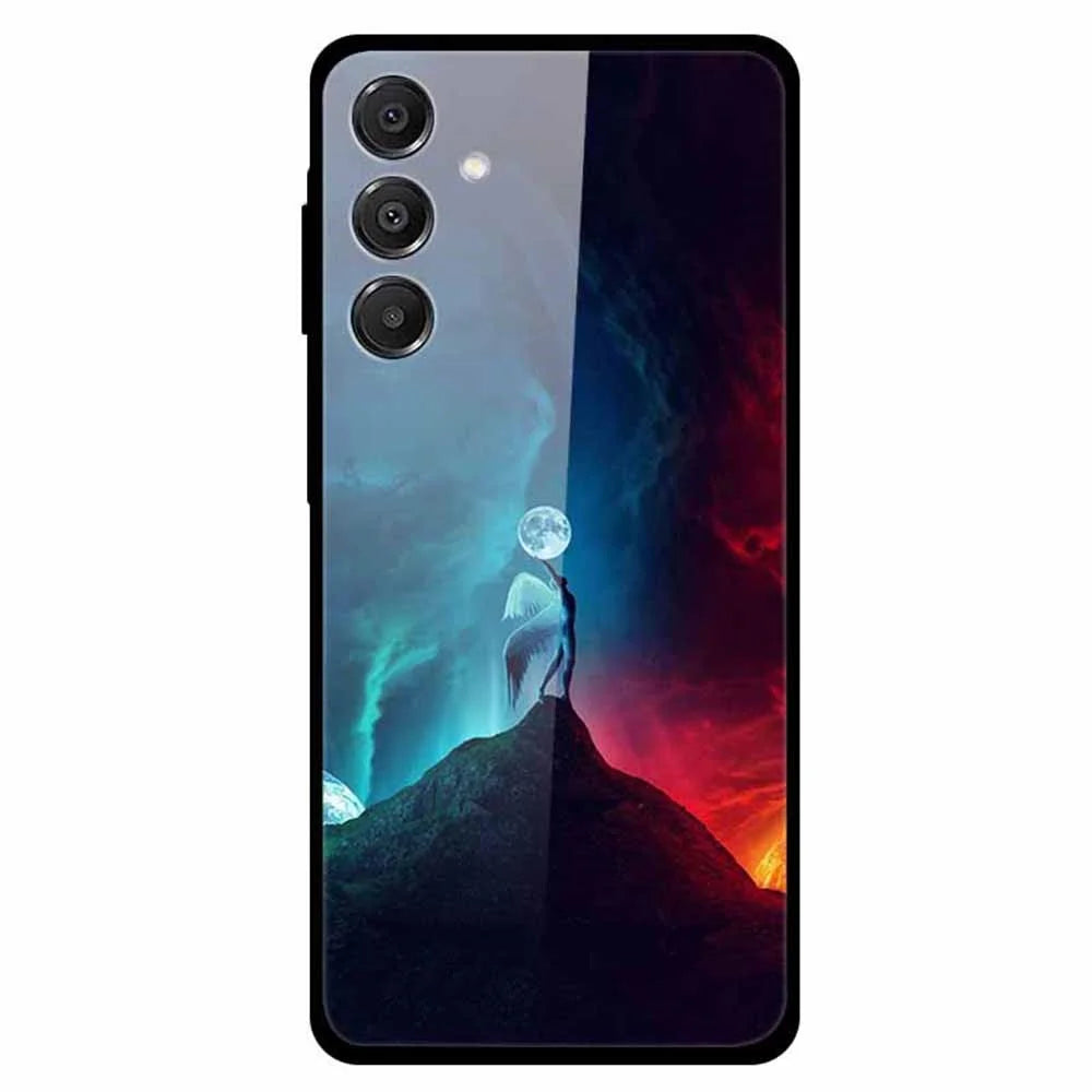 For Samsung Galaxy A16 5G / 4G Case Stylish Pattern PC+TPU+Tempered Glass Cell Phone Cover - Angel  /  Moon - 1