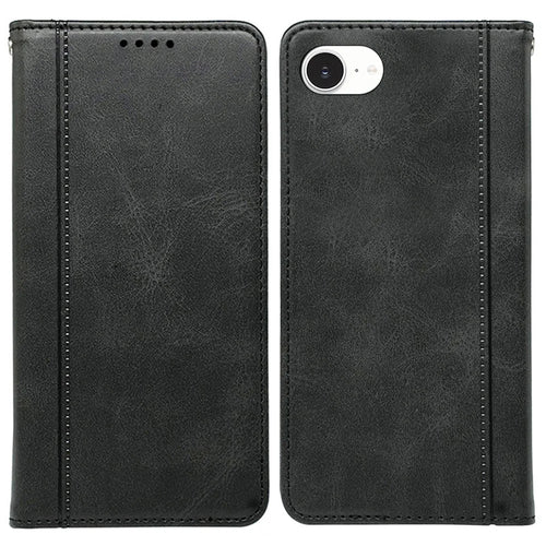 For iPhone 17e / 16e Case Hidden Magnetic Closure Calf Texture Leather Phone Cover - Black - 1