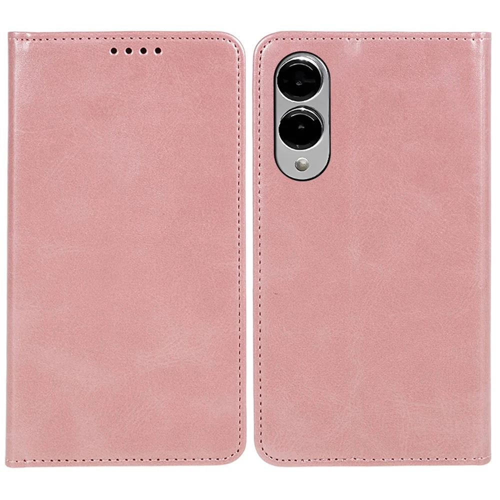 For Samsung Galaxy S25 Edge Case Strong Magnetic PU Leather Phone Cover Calf Texture - Rose Gold - 1
