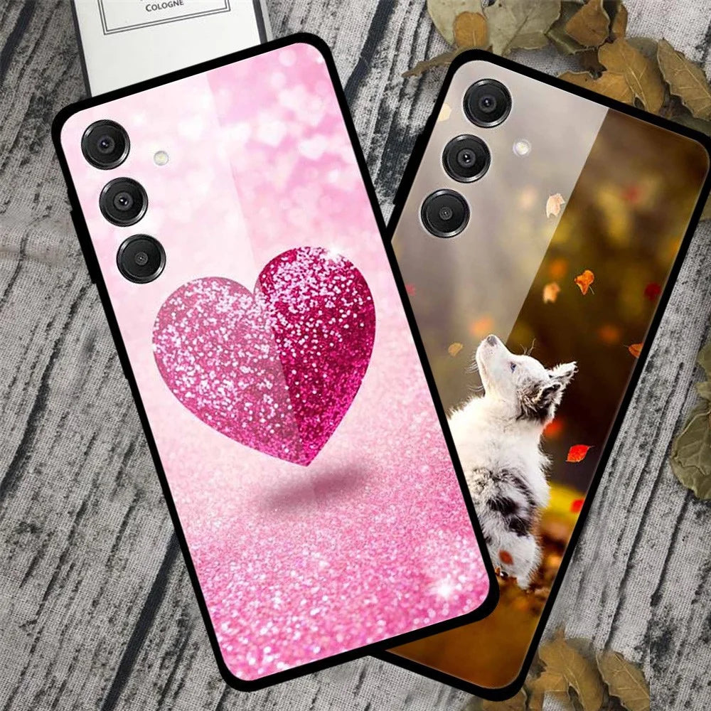 For Samsung Galaxy A16 5G / A16 4G Case Pattern Print Tempered Glass Cell Phone Cover - Heart - 2