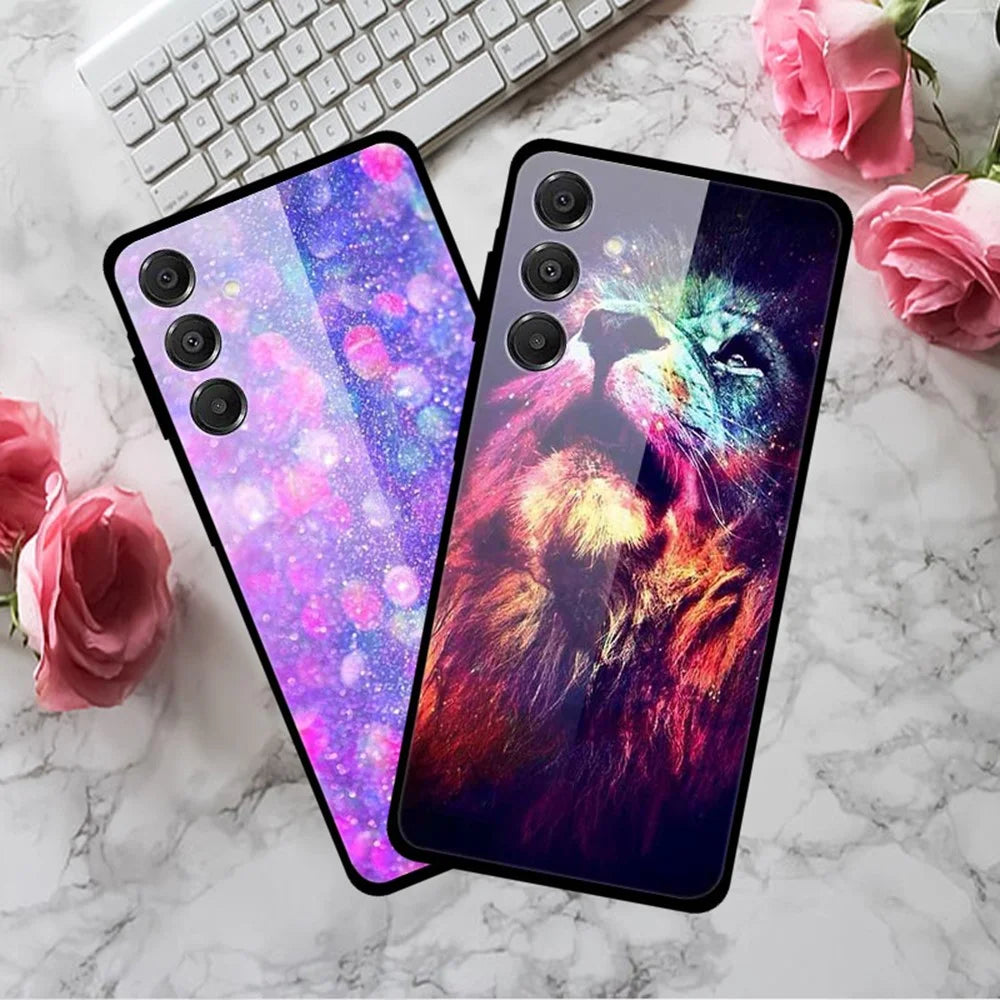 For Samsung Galaxy A16 5G / A16 4G Case Pattern Print Tempered Glass Cell Phone Cover - Heart - 3