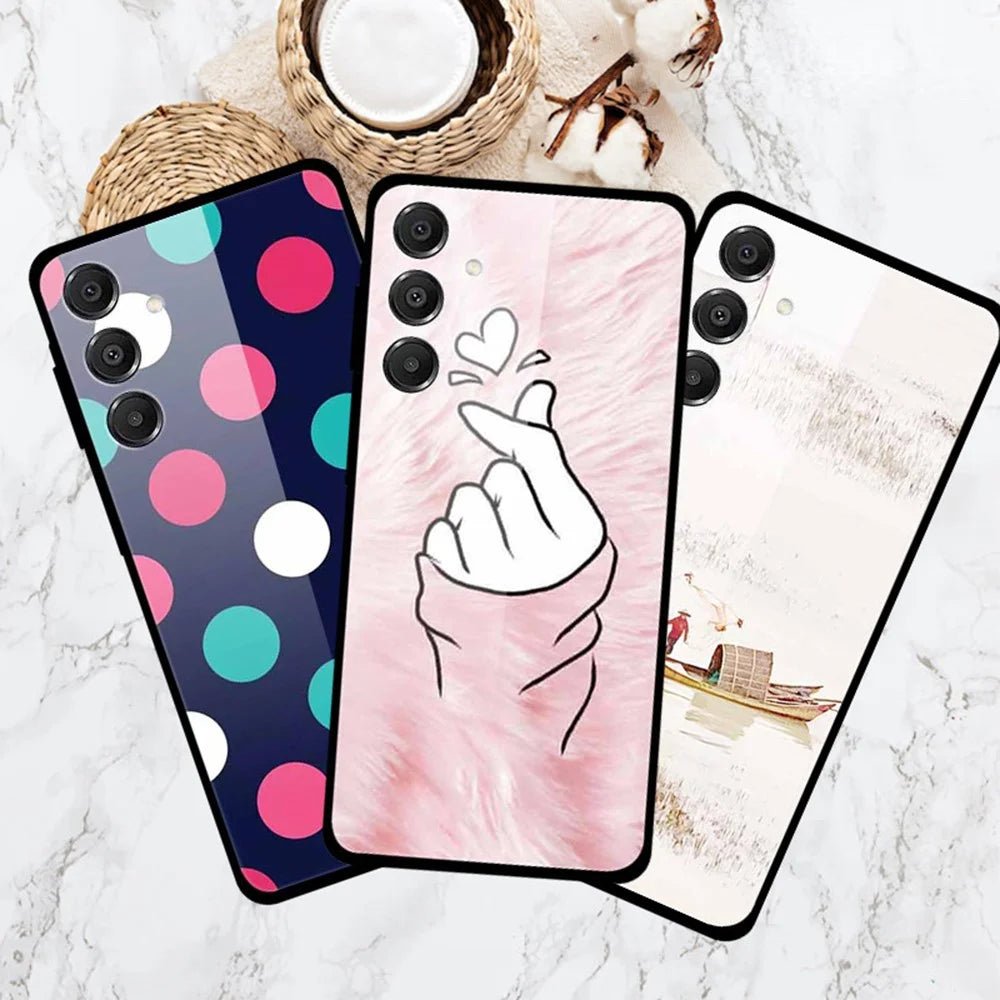 For Samsung Galaxy A16 5G / A16 4G Case Pattern Print Tempered Glass Cell Phone Cover - Heart - 4