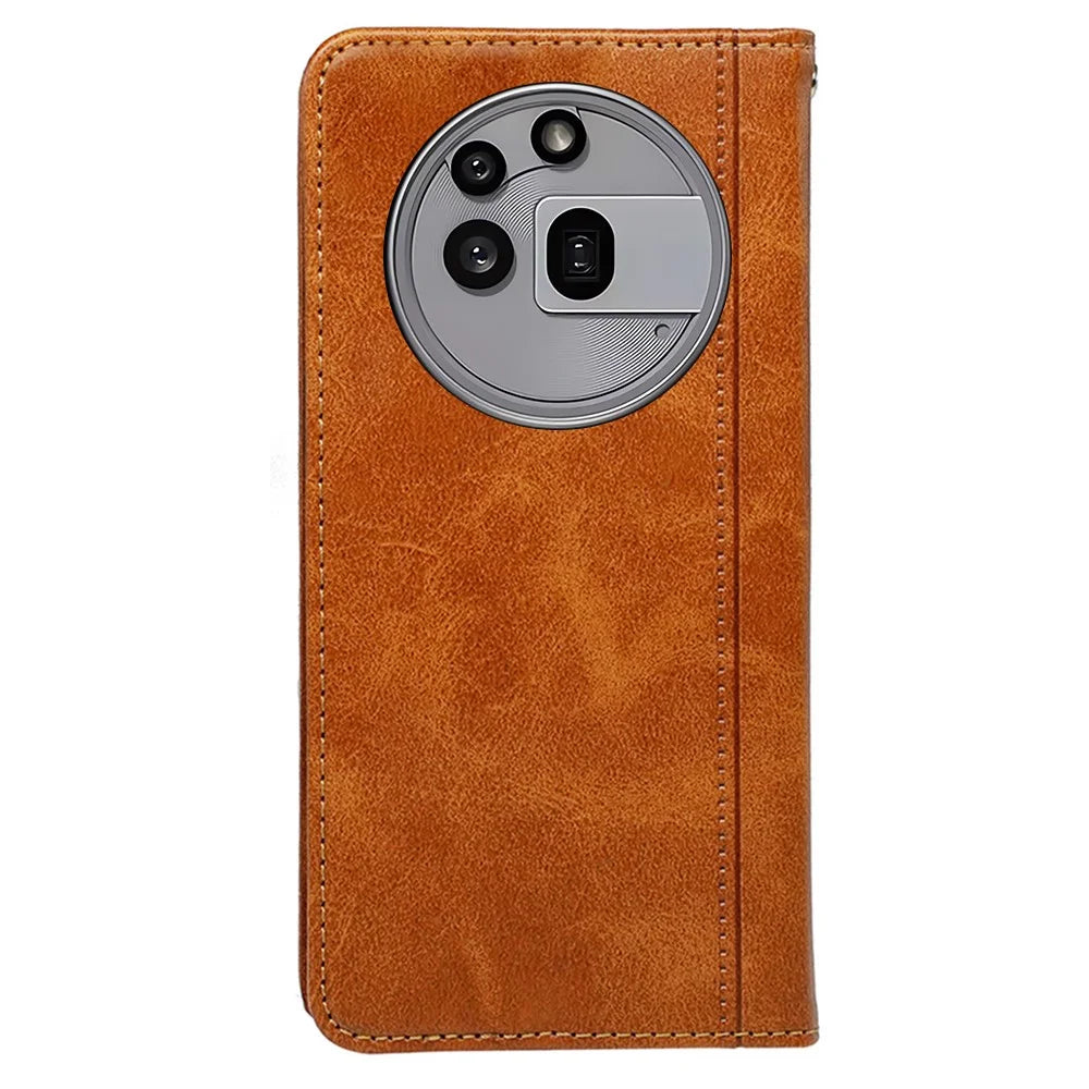 For Nothing Phone (3a) Pro Case Hidden Magnetic Closure Calf Texture Leather Phone Cover - Yellow - 5