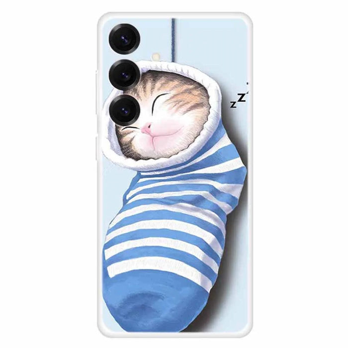 For Samsung Galaxy S25+ Case TPU Pattern Printing Anti-Fall Phone Cover - Socks and Cat - 1