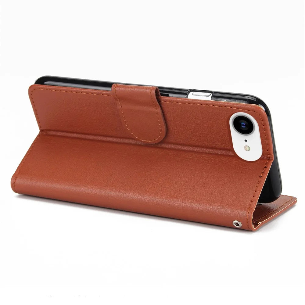 For iPhone 17e / 16e Case Wallet Stand View PU Leather Phone Cover - Brown - 4