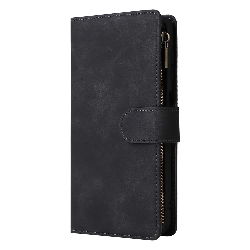 For Samsung Galaxy A36 5G Case Zipper Wallet Multiple Card Slots Leather Phone Cover - Black - 6